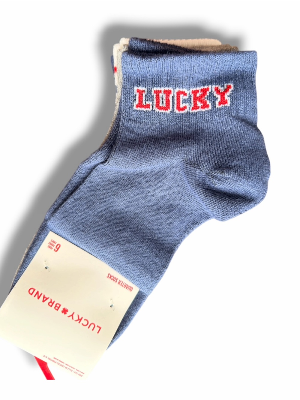 LUCKY Brand 6 Pack Quarter Socks Shoe Size 6-12 Blue Grey White NWT Casual